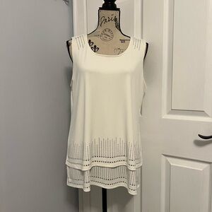Alfani White Sleeveless Blouse with Eyelet Hem